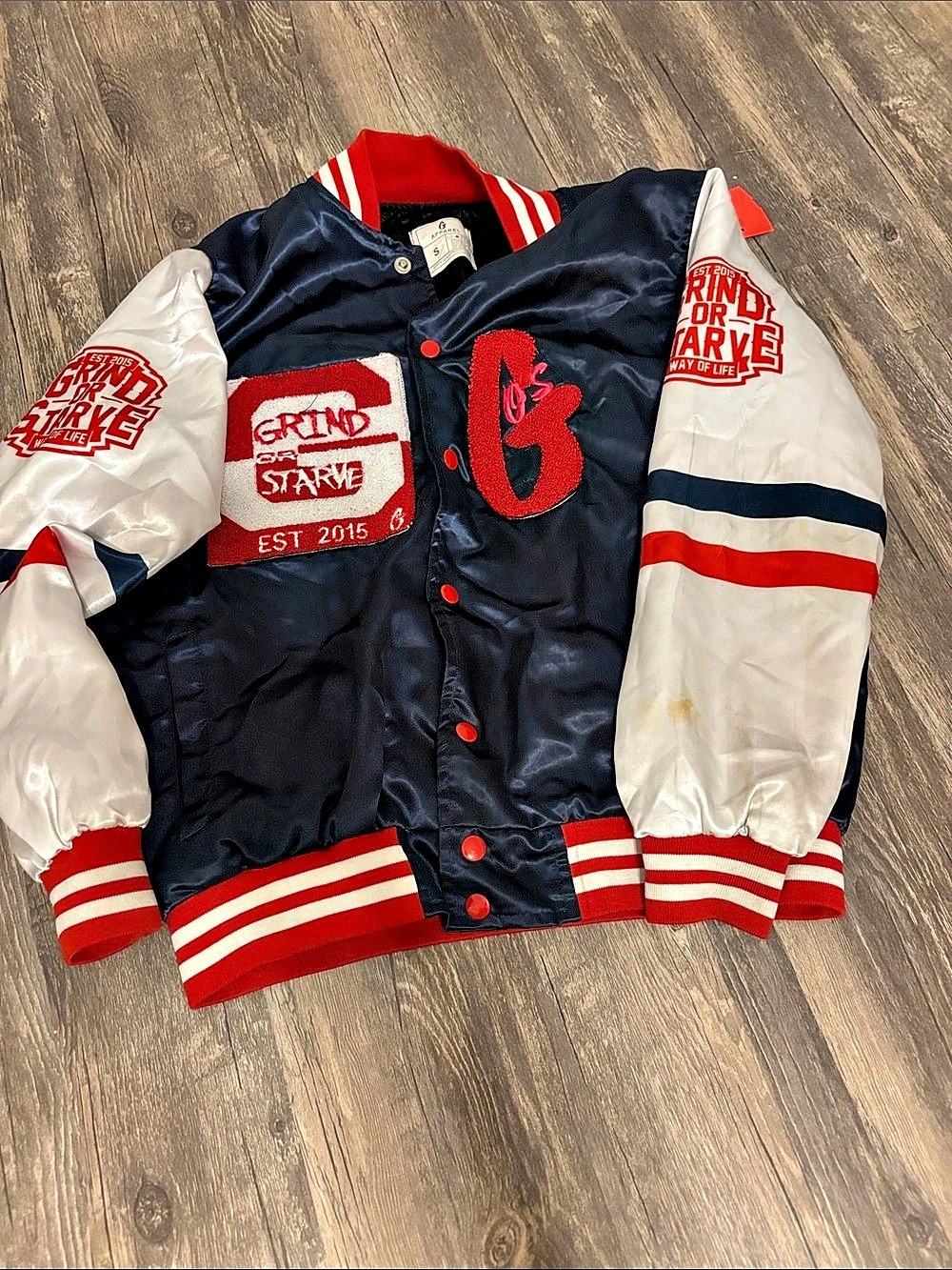 G&Small Apparel Color Block Varsity Jacket Blue & White Size Small